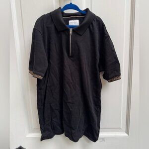 Cactus Boys Size 13/14 Black & Gold Aztec Short Sleeve Polo Shirt with Zipper